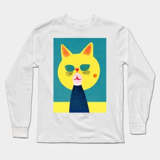 Leopold Cat Retro Poster Vintage Art Ukraine Wall Blue Yellow Illustration Long Sleeve T-Shirt